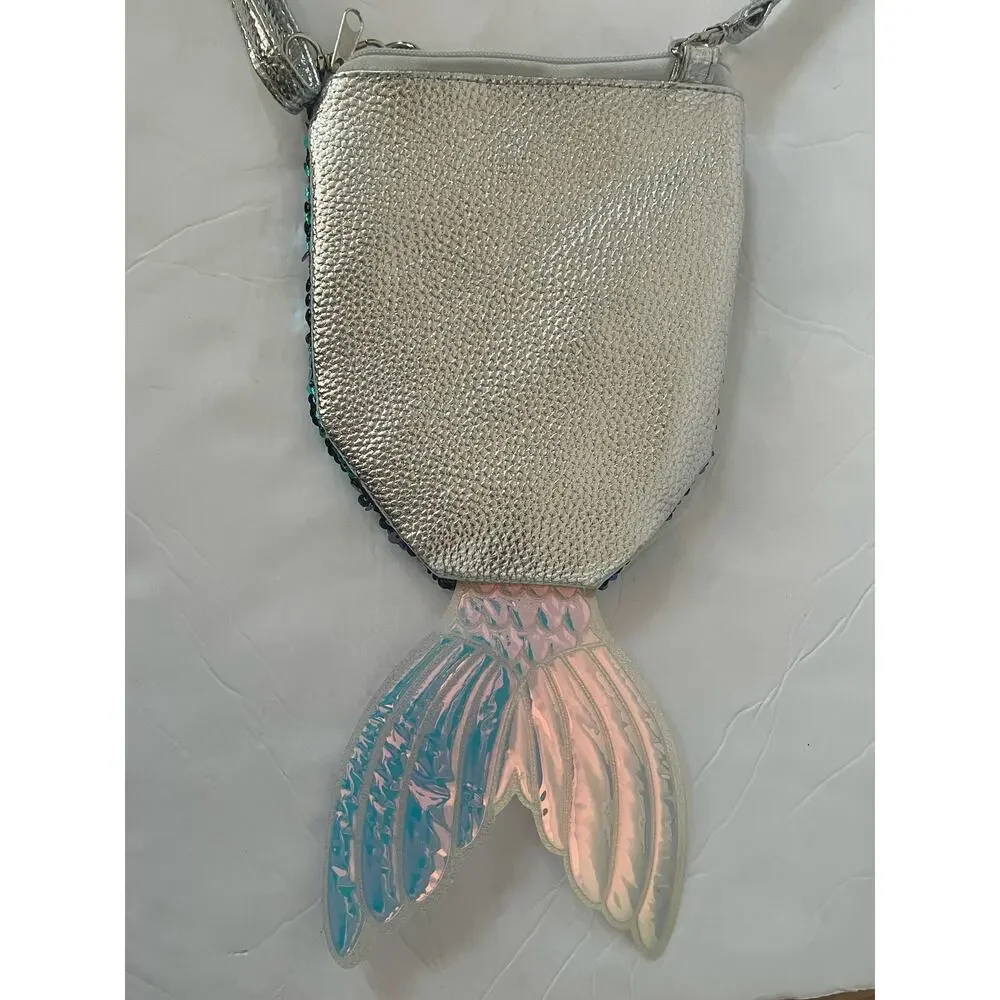 Mermaid Tail Teal Purple Sequence w Pink Iridescent Tail Strap and Back